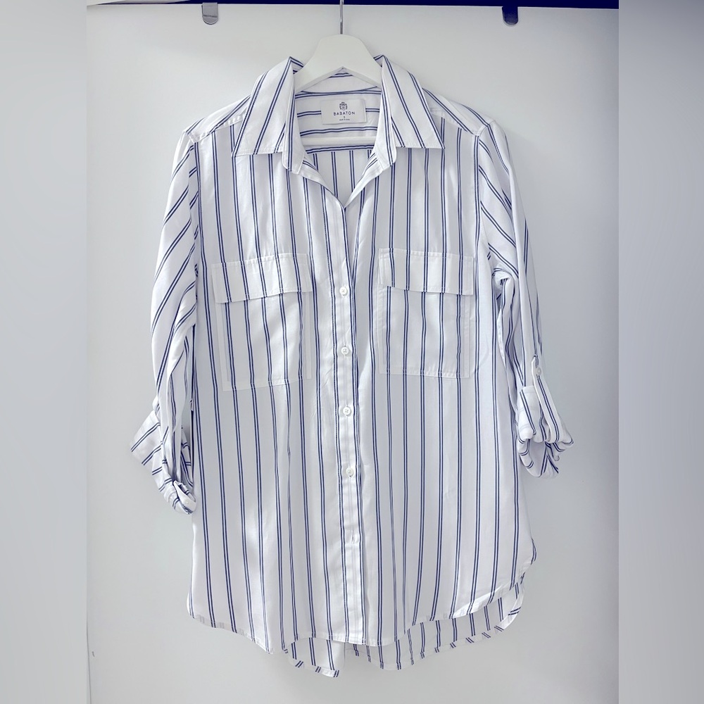 Aritzia Babaton Utility Shirt in Navy/White Stripe (size small) BNWT